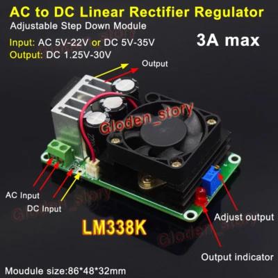 LM338K AC/DC to DC Buck Step Down Voltage Regulator 3V 3.3V 5V 6V 9V 12V 24V 3A - Image 1 of 4