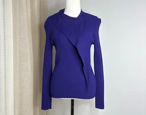 Scanlan & Theodore Royal Purple Crepe Knit Top Size Medium Designer Luxe - Picture 1 of 8