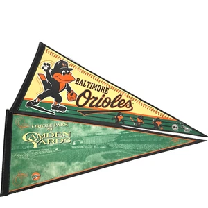 Vintage MLB Baltimore Orioles Team Logo Mascot Camden Yards Pennant Set of 2 - Picture 1 of 8
