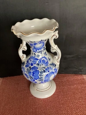 Ваза сине-белая с флейтой и ручками - Изображение 1 из 2