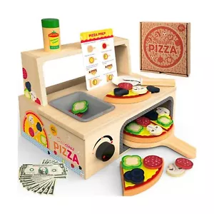 Wooden Pizza Toy - 48 PCS Montessori Pretend Play Food for Ages 3+, Education... - Picture 1 of 7