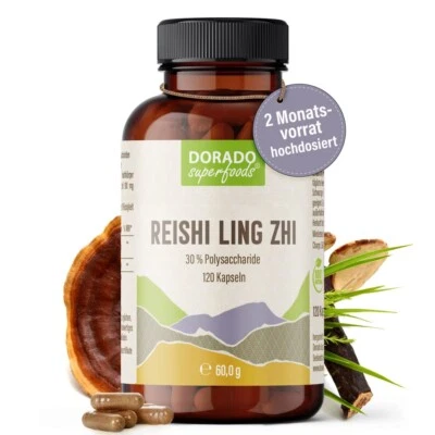 Reishi Ling Zhi Extrakt Kapseln, 120 Stück - 30% Polysaccharide, 2 Monatspackung - Bild 1 von 4