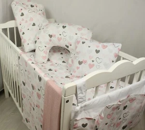 10 pc BEDDING SET for cot bed NURSERY pink hearts girl large set duvet quilt - Picture 1 of 1