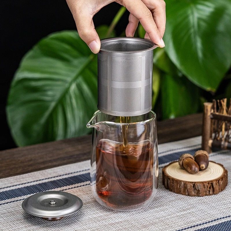 250ml Double Walled Glass Tea Cup with Titanium Filter Lid Coffee Mug Tea Maker - Image 1 of 4