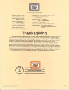 #0147 34c Thanksgiving Stamp #3546 Souvenir Page - Picture 1 of 1