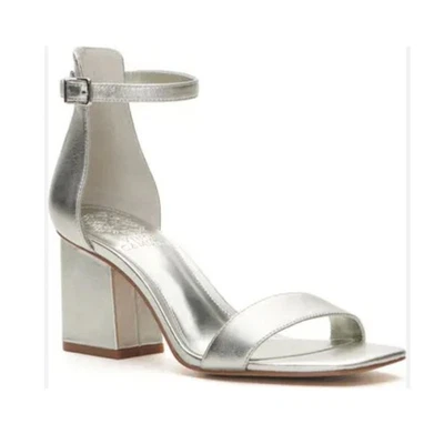 Vince Camuto Women's Margry Ankle Strap Block Heel Sandal Leather Silver Size - Image 1 of 4