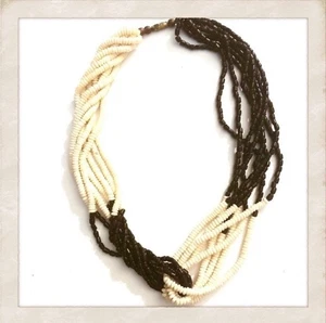 1970’s Boho Pre-Bone Ban and Glass Multi Strand Necklace in Cream and Black - Picture 1 of 4