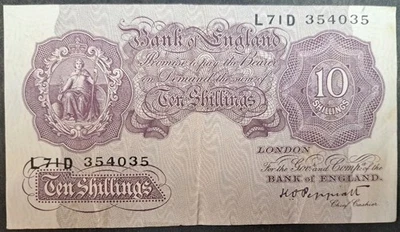 (1940-48) Gran Bretaña 10 chelines P366, L71D-354035. Foto 1 de 2