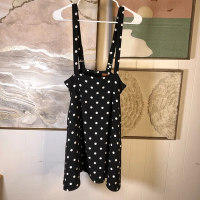 Modcloth Womens Polka Dot Adjustable Strap Mini Skirrtall Black & White Medium - Image 1 of 4
