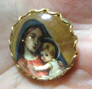 Vintage Antique Metal Glass Picture Button MOTHER & BABY - Picture 1 of 3