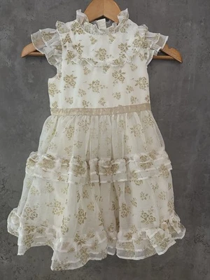 Janie and Jack Gold Glitter Cream Holiday Dress Size 5 - Image 1 of 3