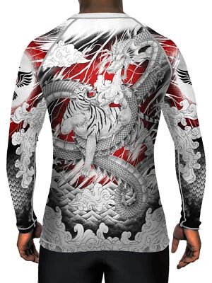 Raven Fightwear Para Hombre Tiger & Dragon MMA BJJ Rash Guard Blanco  Foto 1 de 3