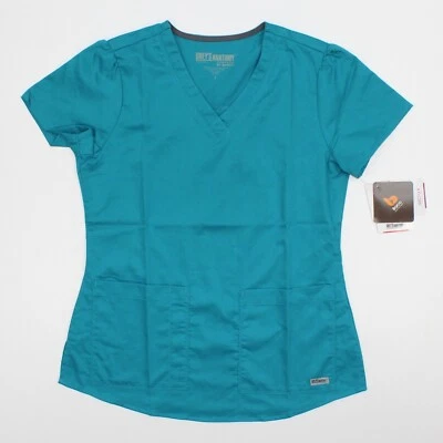 Blusa Médica Greys Anatomy by Barco Para Hombres 3 Bolsillos Alto Abierto Cuello en V Azul Teal Talla S Foto 1 de 4