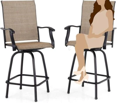 PHI VILLA Outdoor Patio Chairs Set of 2 Swivel Bar Stools Bar Height Bistro Barstools