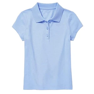Girl's Short Sleeve Stretch Pique Polo Shirts School Summer 3-Button 4-20 - Picture 1 of 9