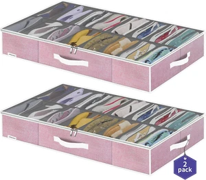 Large under Bed Shoe Organizer Container Box, Set of 2, Fit 16 to 32 Pairs of Sh - Picture 1 of 12