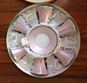 Imperial 12 Pcs Porcelain Set w/Embossed Feathers, Heart Arrow Handle, Gold Trim - Picture 1 of 12