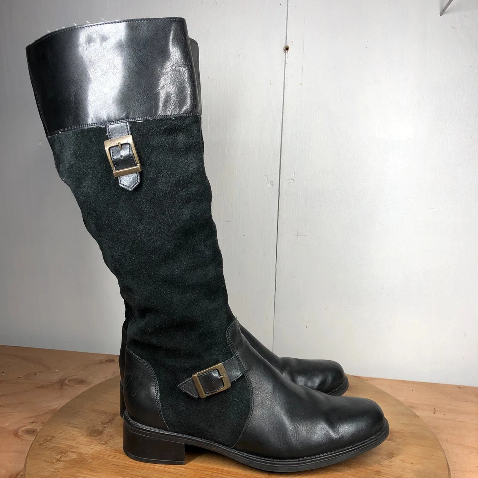 Botas Rieker 40 Mujer 9 Cuero Negro Alto Cremallera Lana Forradas Informales Carrera Foto 1 de 4