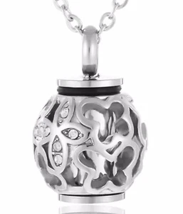 UNISEX ANHÄNGER KUGEL EDELSTAHL SILBERFARBEN MIT KETTE ASCHE URNE - Bild 1 von 4