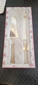 Grace Teaware Blumen Kuchen Messer und Servierer brandneu! Perlen Design, versilbert - Bild 1 von 3