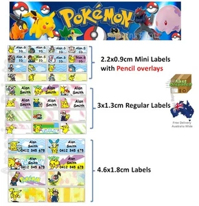 Pokemon Vinyl Personalised Name Label Sticker school book boy tag Pikachu Go - Picture 1 of 4