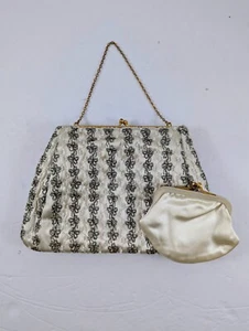 Vintage Magid Purse Beaded Embellished Satin Evening Bag w/ Change Purse 8x5.5" - Picture 1 of 17