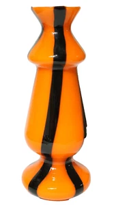 Antigua Jarrón De Vidrio Murano De 29Cm Naranja Y Negro Con Rayas Italia - Imagen 1 de 8