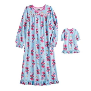Trolls Poppy Girl's Blue Character Print Flannel Nightgown and Doll Gown, Size 6 - Picture 1 of 1