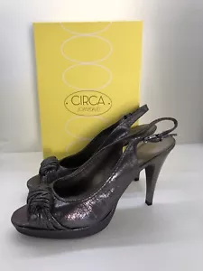 JOAN & DAVID CIRCA Pewter Leather Open Toe High Heel Sandal 8 M - Picture 1 of 8