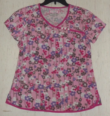 EXCELENTE koi de Kathy Peterson ROSA CON ESTAMPADO FLORAL koi exfoliante top talla S Foto 1 de 3