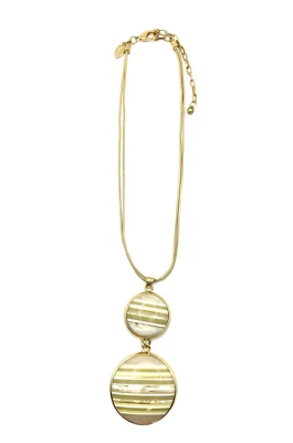 Collar Colgante Redondo Chico’s Doble Hilo Tono Dorado Doble Resina Imitación Ágata 22" Foto 1 de 4