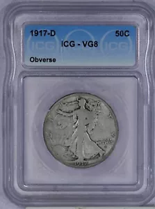 1917-D Walking Liberty Half Dollar 50c ICG VG8 Obverse Mint Mark - Picture 1 of 2