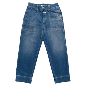 Pantalones de mezclilla cerrados Josy recortados tiro medio pierna recta calce relajado azul medio lavado talla 25 - Imagen 1 de 9