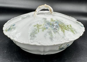 Antike Theodore Haviland Limoges Schleiger blaue Blumen flache Suppenterrine - Bild 1 von 17