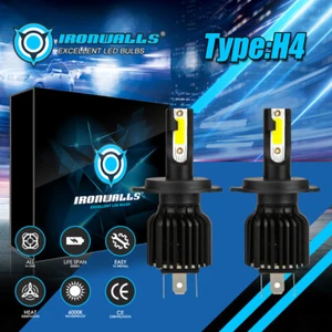 IRONWALLS H4 9003 HB2 LED Bulb Hi/Lo Beam White Motorcycle Headlight High Power - Picture 1 of 12