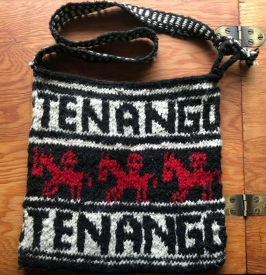 Bolso de hombro Tenango de lana tejido vintage rojo negro blanco  Foto 1 de 4
