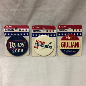 Pinback Rudy John Edwards Giuliani 2008 3 botones políticos - Imagen 1 de 7