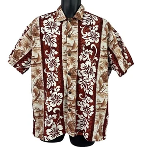 Hilo Hattie Hawaiian Shirt Floral Hibiscus Palm Trees Outrigger Large - Picture 1 of 8