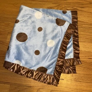 Vitamins Baby Blue Brown Baby Blanket White Polka Dots Satin Edge Soft Fleece - Picture 1 of 7