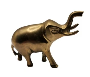 Vintage MCM Brass Elephant Lucky Trunk Up Figurine Mid-Century Modern India 3" - Picture 1 of 14