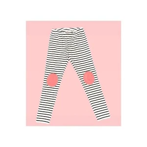 Hanna Anderson Striped Black White Leggings Size 10  Pink Knee Patch - Picture 1 of 6