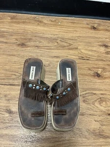 Vintage Steve Madden Platform Sandals Women's Size 8M Brown Fringe Y2K Shoes - Picture 1 of 8