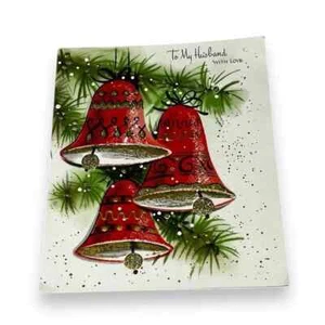 Gibson To My Husband With Love Bells Large Vintage Christmas Card CBX - Picture 1 of 4