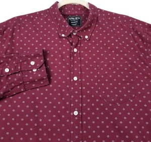 Alpha Beta Button Up Shirt Men's XL Maroon Gray Floral Pocket Long Sleeve Cotton - Picture 1 of 12