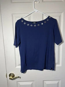 Jones New York Signature Blue Top with Rings Scoop Neck Top sz M - Picture 1 of 9