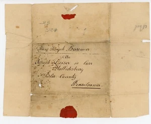 Anfang 19. Jahrhundert gefalteter stempelloser Einband mit Wachssiegel Pennsylvania deutsche Schrift - Bild 1 von 2