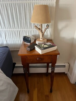 Antique Side Table One Drawer Stand Cherry Wooden 19th Century - Image 1 of 4