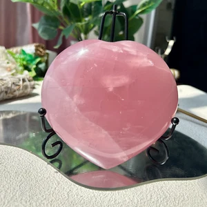 915g Natural pink rose Quartz Peach heart hand Carved Crystal Reiki Healing 1th - Foto 1 di 10