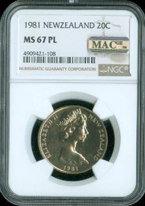 1981 New Zealand 20 Cents NGC MS67 PL Quality - Picture 1 of 2