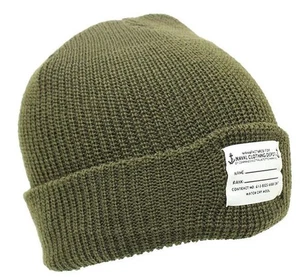 Olive Green Pure Wool Beanie Watch Cap Knitted Unisex Winter Head Skull Warmer - Picture 1 of 1